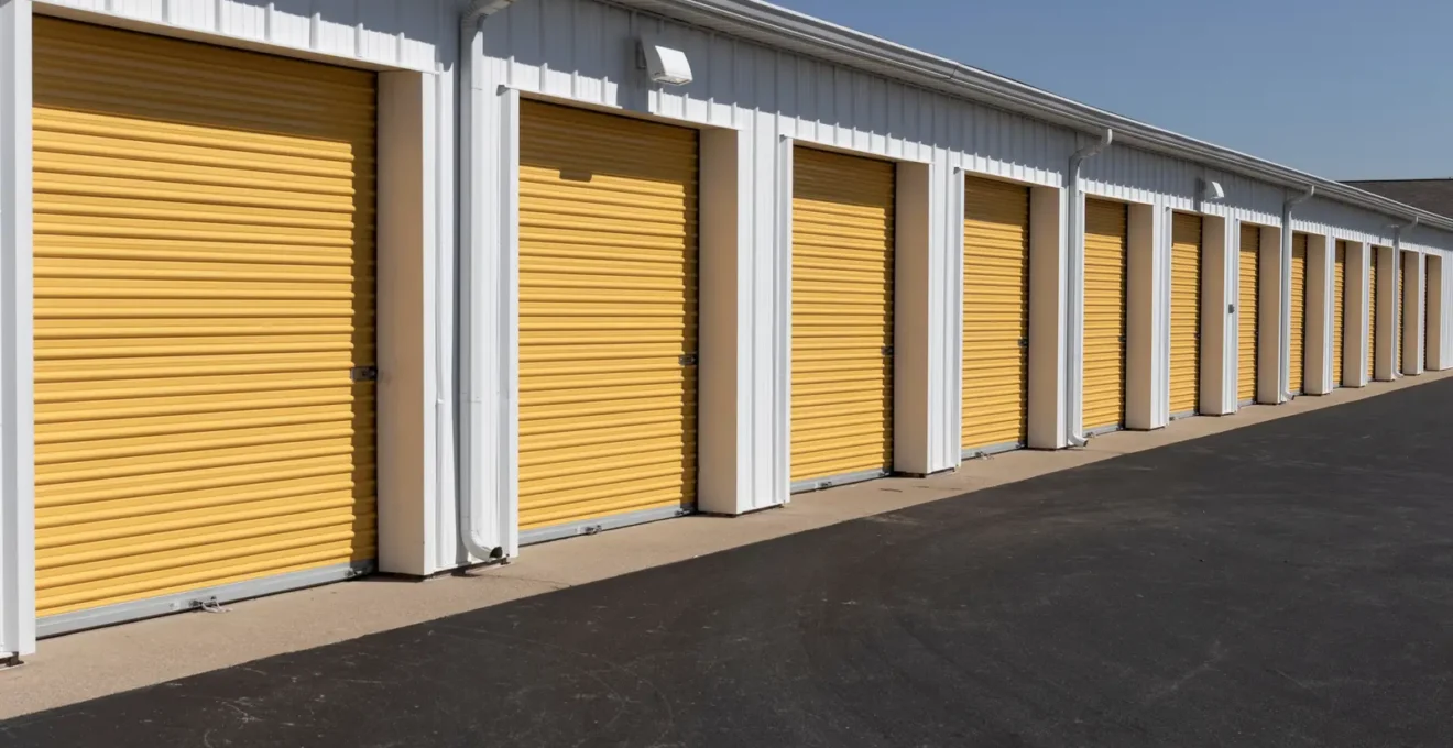 Personne déverrouillant la porte d'un box de stockage dans le couloir d'un centre de self-stockage intérieur